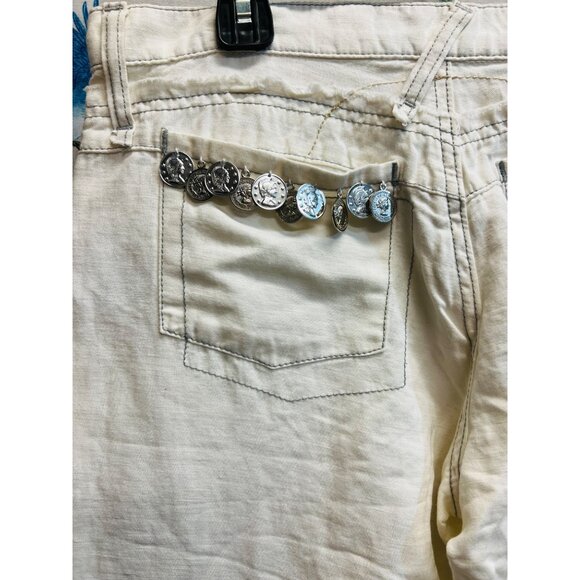 ABS Collection White Wide-Leg Distressed Capri Pants Coin & Stud Charms Size 28 - Picture 6 of 9